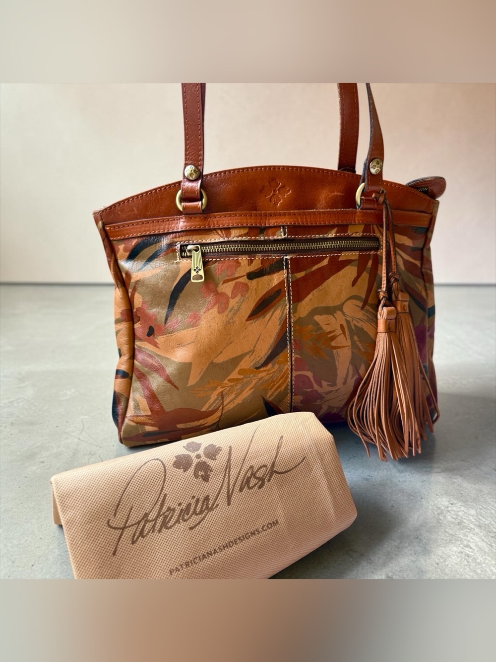 Patricia Nash Multicolor Floral Leather Shoulder Tote with Tassel